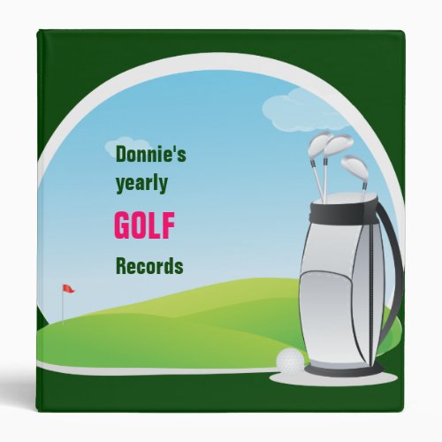 Personalized Golfer Golf Score Record Keeping 3 Ring Binder