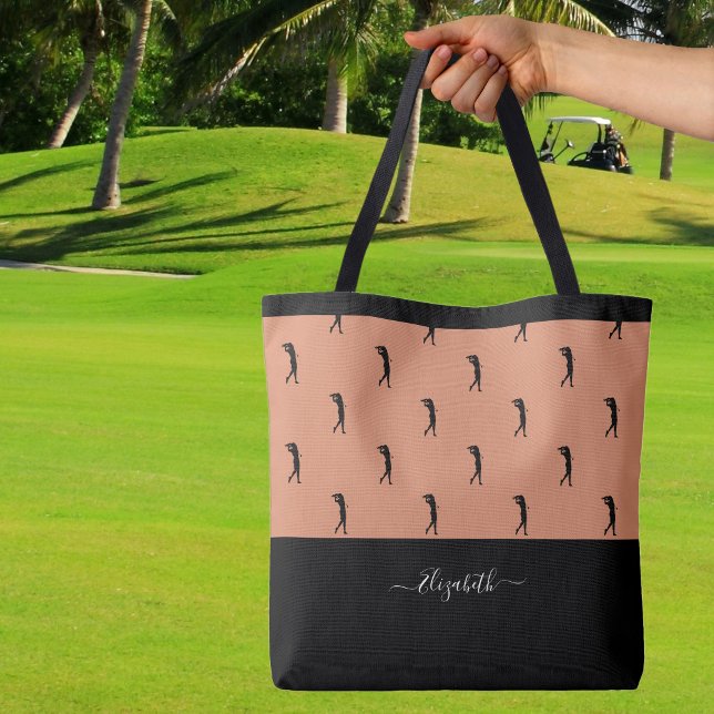 Personalized Golfer Modern Silhouette Brown Black Tote Bag (Personalized Golfer Modern Silhouette Brown Black Tote Bag Custom Name For Her)