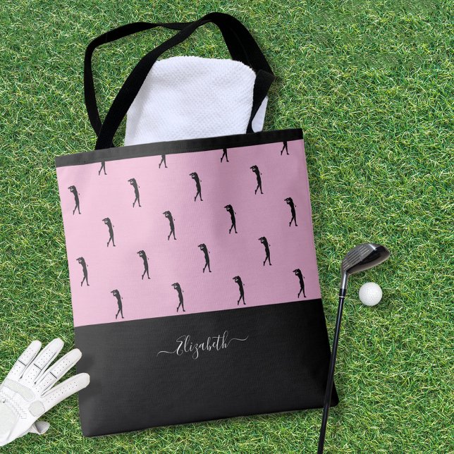 Personalized Golfer Modern Silhouette Pink Black Tote Bag (Personalized Golfer Modern Silhouette Pink Black Tote Bag)