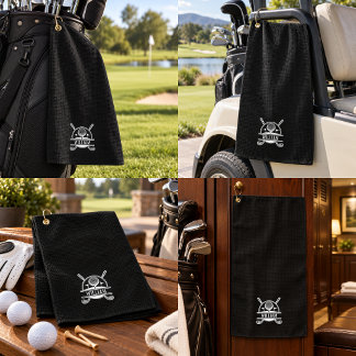 Personalized Golfer Name Monogram Black Golf Towel