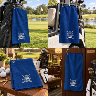 Personalized Golfer Name Monogram Navy Blue Golf Towel