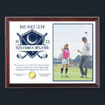 personalized Golfer Photo Award Plaque<br><div class="desc">Honor outstanding achievement on the course with this elegant Golfer Photo Gold Award Plaque. Featuring a sleek gold finish and space to showcase a personalized photo, this plaque is the perfect way to recognize golf tournament winners, club champions, or special milestones. Customize with names, dates, and event details to create...</div>