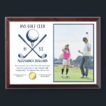 personalized Golfer Photo Award Plaque<br><div class="desc">Honor outstanding achievement on the course with this elegant Golfer Photo Gold Award Plaque. Featuring a sleek gold finish and space to showcase a personalized photo, this plaque is the perfect way to recognize golf tournament winners, club champions, or special milestones. Customize with names, dates, and event details to create...</div>