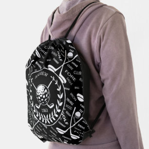 Personalized golfer stylish golf logo drawstring bag
