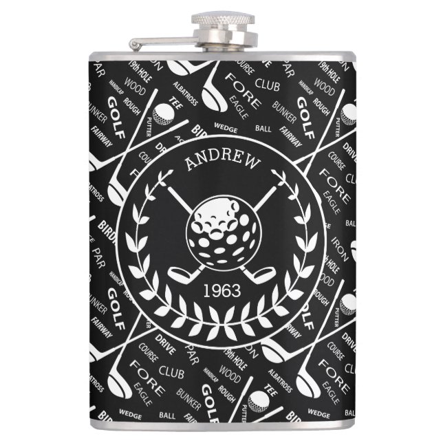 Personalized golfer stylish golf logo flask (Front)