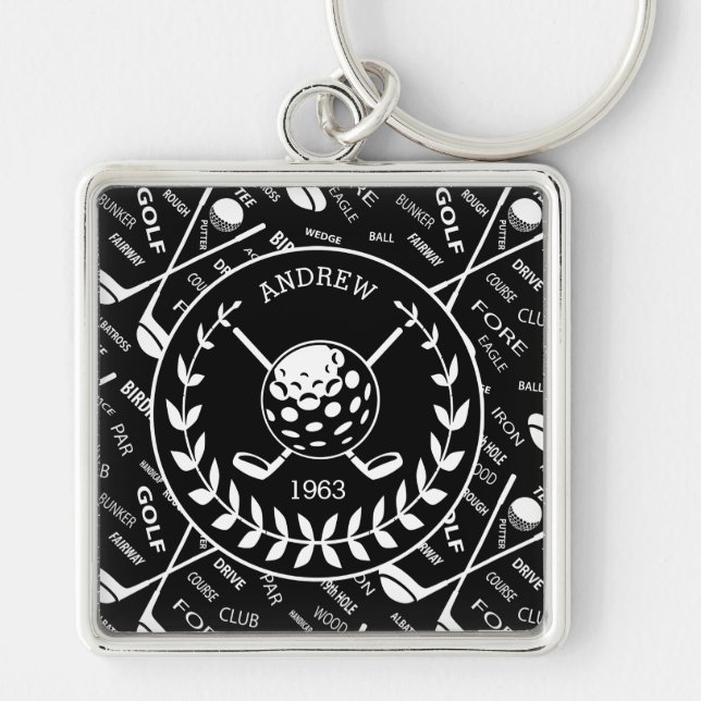 Personalized golfer stylish golf logo keychain (Front)