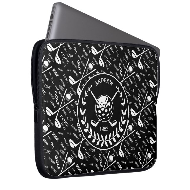 Personalized golfer stylish golf logo laptop sleeve (Front Right)