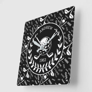 Personalized golfer stylish golf logo square wall clock