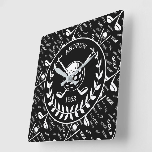 Personalized golfer stylish golf logo square wall clock (Angle)