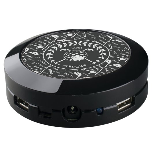 Personalized golfer stylish golf logo USB charging station (Angled Back)