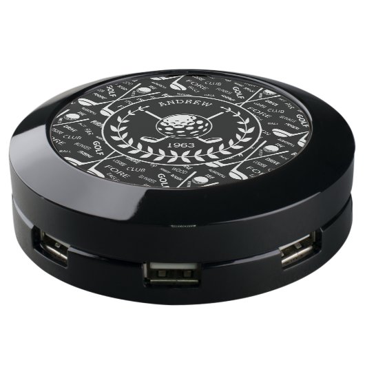 Personalized golfer stylish golf logo USB charging station (Angled)