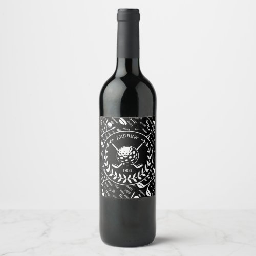 Personalized golfer stylish golf logo wine label