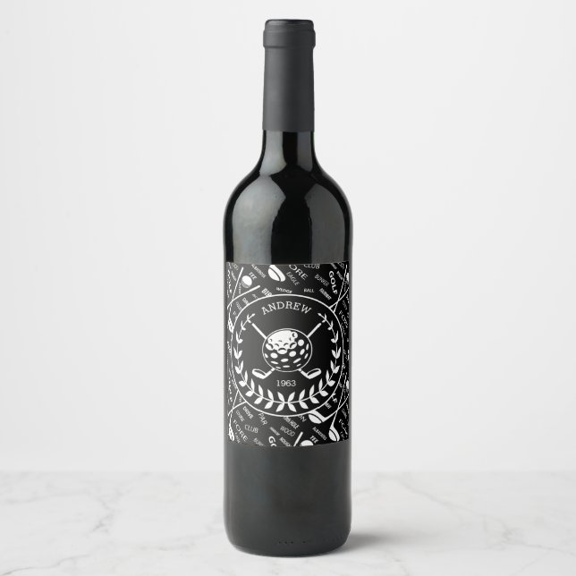 Personalized golfer stylish golf logo wine label (Front)