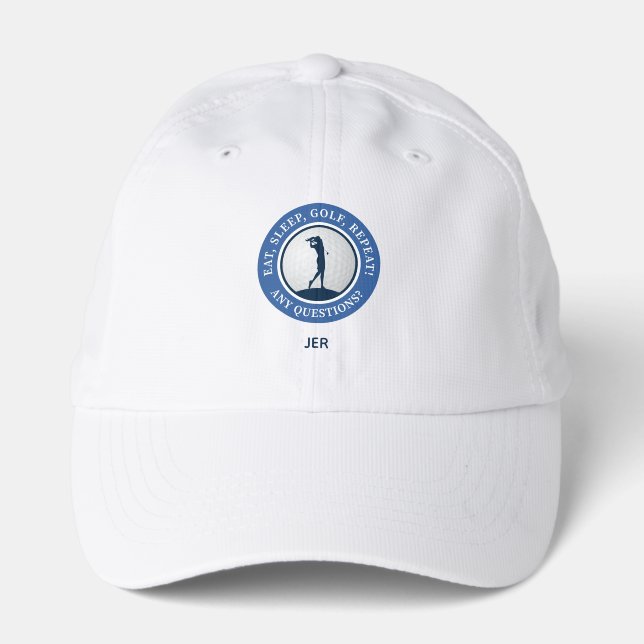 Personalized Golfer Women's Modern Blue & White Performance Cap (Front)