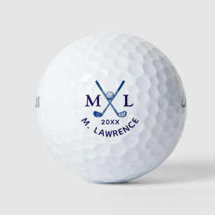 Personalized Golfers Name Crossed Clubs Golf Balls