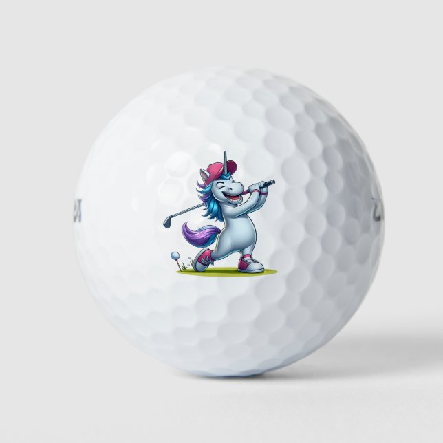 Personalized Golfing Unicorn Girl Golf Ball (Front)