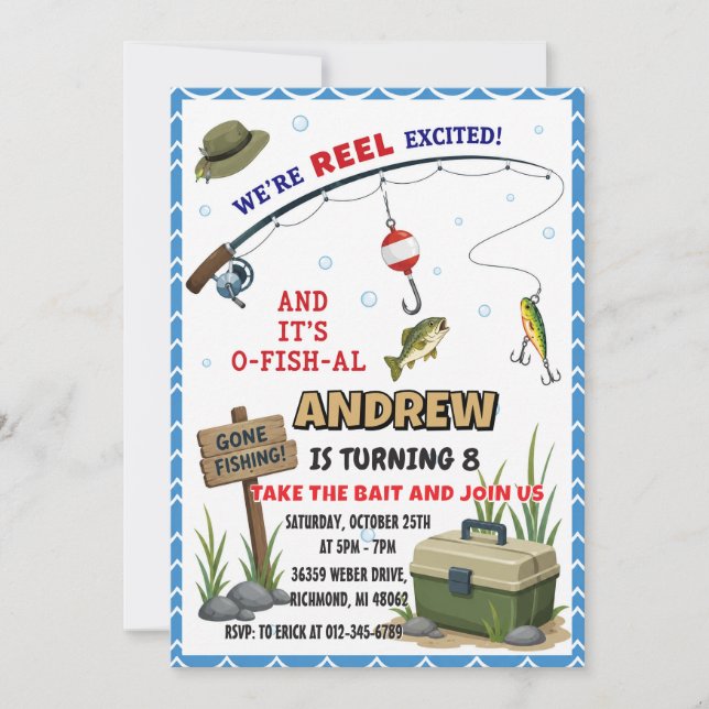 Personalized Gone Fishing Birthday Invitation (Front)