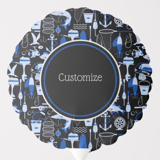 Personalized Gone Fishing Blue Pattern Balloon (Front)