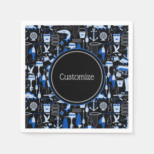 Personalized Gone Fishing Blue Pattern Napkins