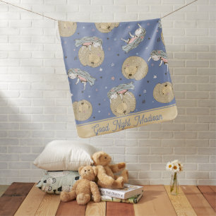 Personalized Good Night Girl And Bear Baby Name Blanket