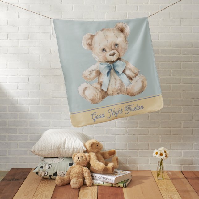 Personalized Good Night Teddy Bear Baby Name Baby Blanket (In Situ)