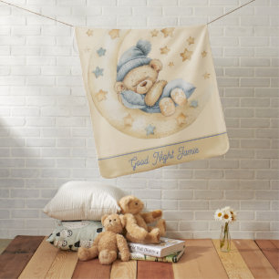 Personalized Good Night Teddy Bear Baby Name Blanket