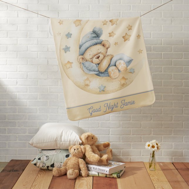 Personalized Good Night Teddy Bear Baby Name Blanket (In Situ)