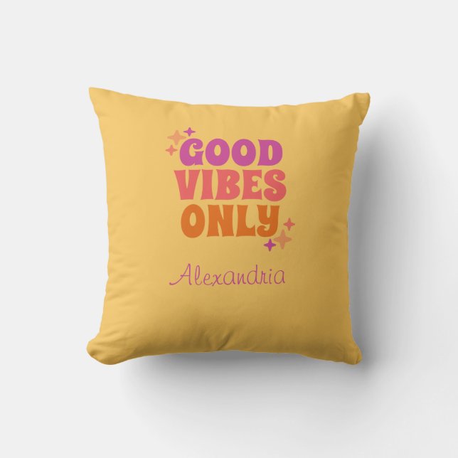 Personalized Good Vibes Yellow Throw Pillow (Front)
