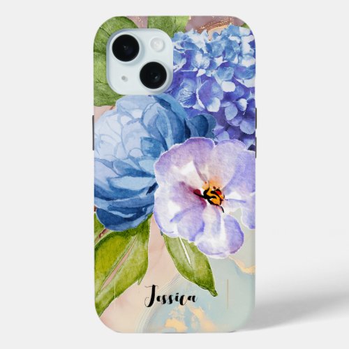 Personalized Gorgeious Watercolour Flower Print  iPhone 15 Case