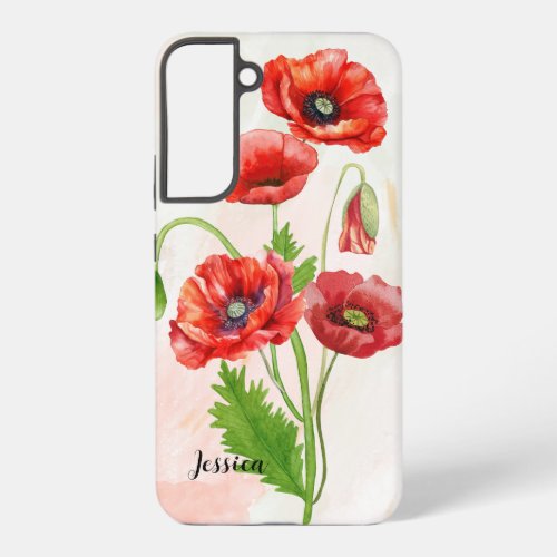 Personalized Gorgeious Watercolour Poppies Print  Samsung Galaxy S22 Case