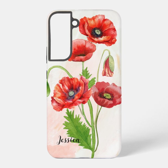 Personalized Gorgeious Watercolour Poppies Print  Samsung Galaxy Case (Back)
