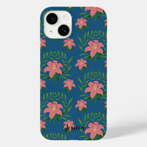 Personalized Gorgeous coral pink lily flower Case_Mate iPhone 14 Case