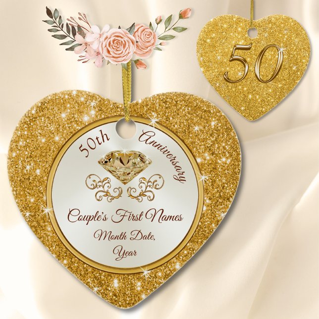 Personalized Gorgeous Golden Anniversary Ornament (50th Anniversary Ornament, Personalized. Golden anniversary ornament. Cheap 50th anniversary Gifts.)