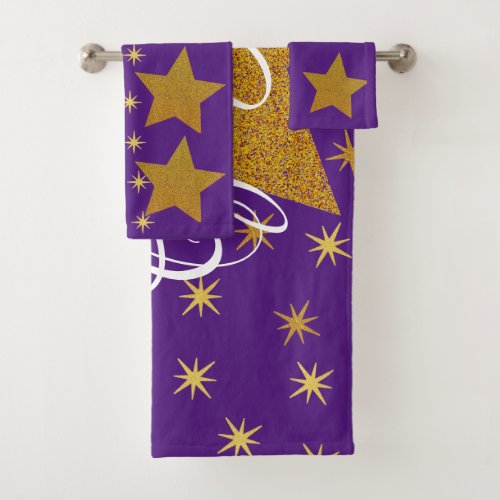 Personalized Gorgeous Golden Stars Bath Towel Set