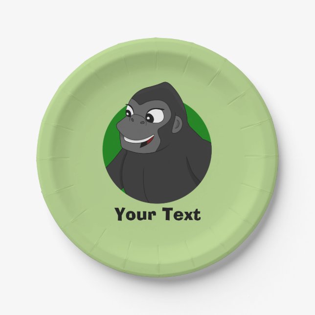 Personalized Gorilla Cartoon Paper Plates (Front)