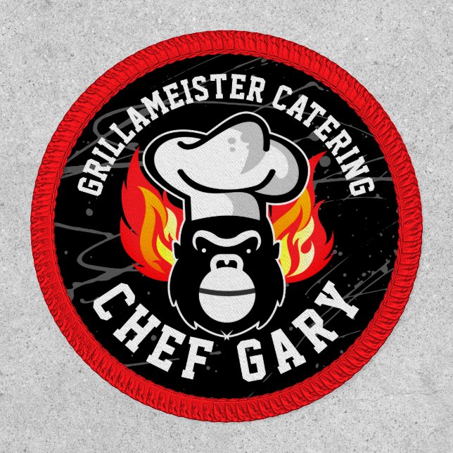 Personalized gorilla chef hat flames apparel patch (Front)