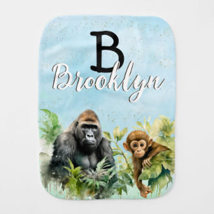 Personalized Gorilla Chimpanzee Jungle Monogram Baby Burp Cloth