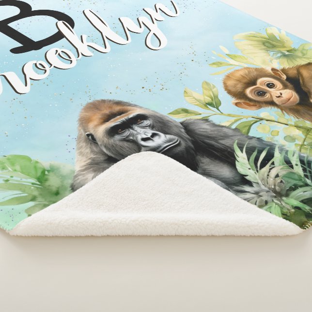 Personalized Gorilla Chimpanzee Jungle Monogram Sherpa Blanket (3/4)
