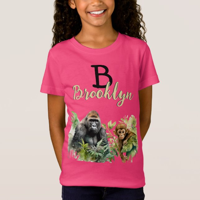 Personalized Gorilla Chimpanzee Jungle Monogram T-Shirt (Front)