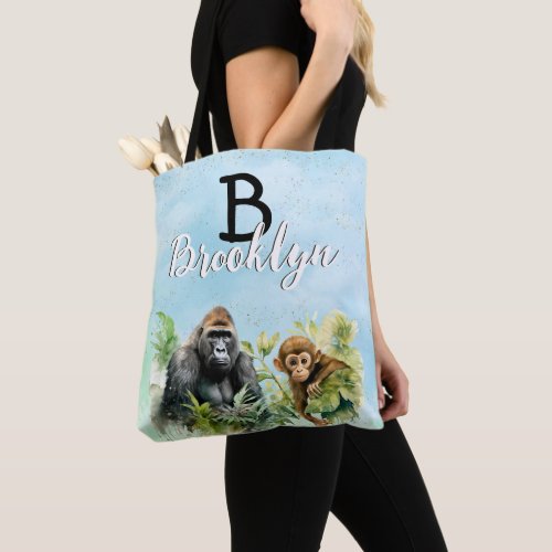 Personalized Gorilla Chimpanzee Jungle Monogram Tote Bag