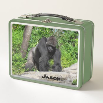 Personalized Gorilla  Metal Lunch Box by CatsEyeViewGifts at Zazzle