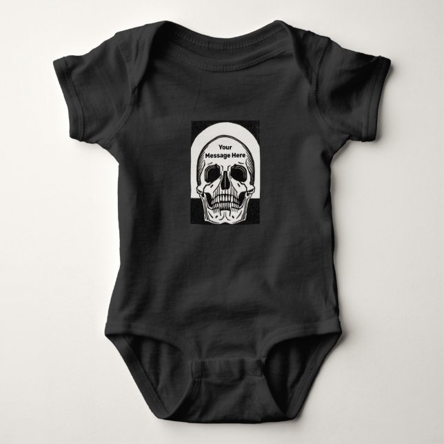 Personalized Goth Baby Skull Black Baby Bodysuit (Front)