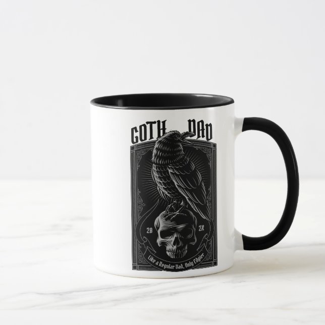 Personalized Goth Dad, Raven & Skull Mug (Right)