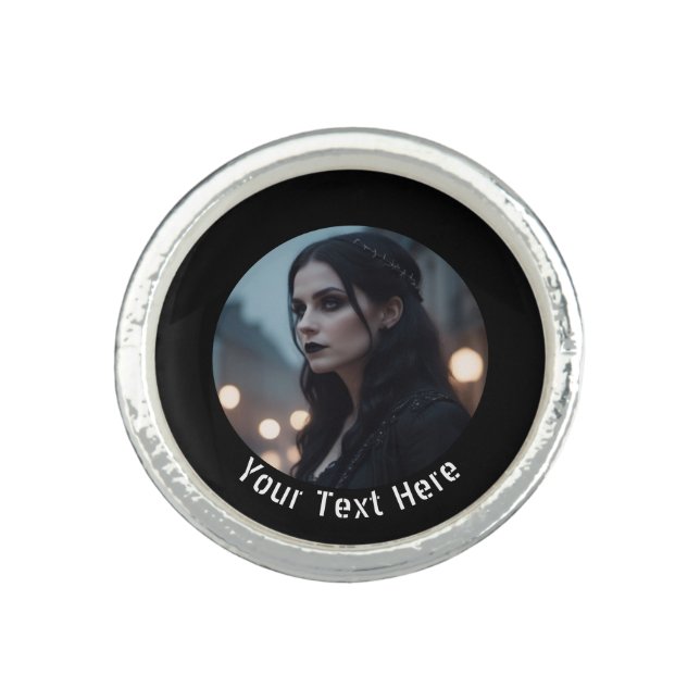 Personalized Goth Emo Rock Gothic Black Photo Ring (Front)