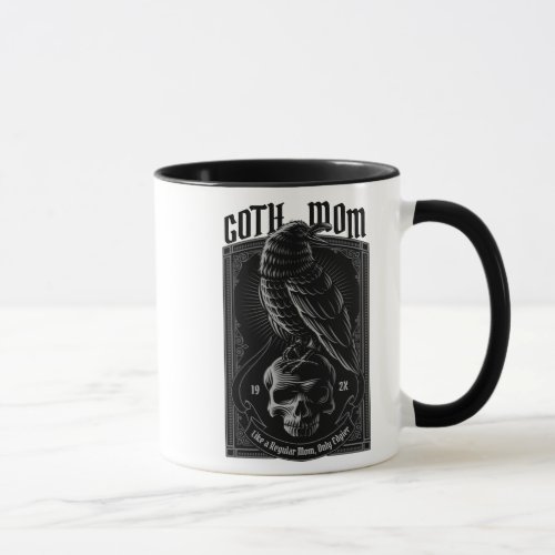 Personalized Goth Mom Raven  Skull 2 sided Mug