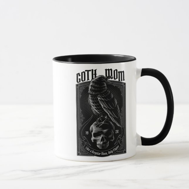 Personalized Goth Mom, Raven & Skull 2 sided Mug (Right)