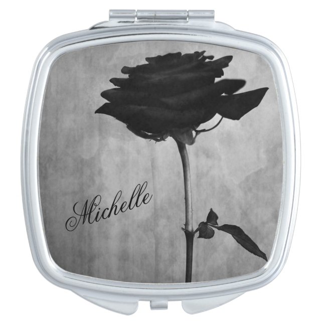 Personalized Gothic Black Rose Compact Mirror (Front)