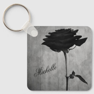 Personalized Gothic Black Rose Keychain