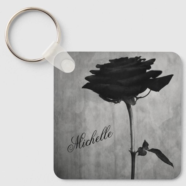 Personalized Gothic Black Rose Keychain (Front)