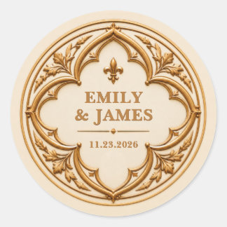 Personalized Gothic Cathedral Wedding Classic Round Sticker